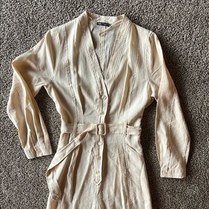 Zara Cream Button-Up Jumpsuit with Belt